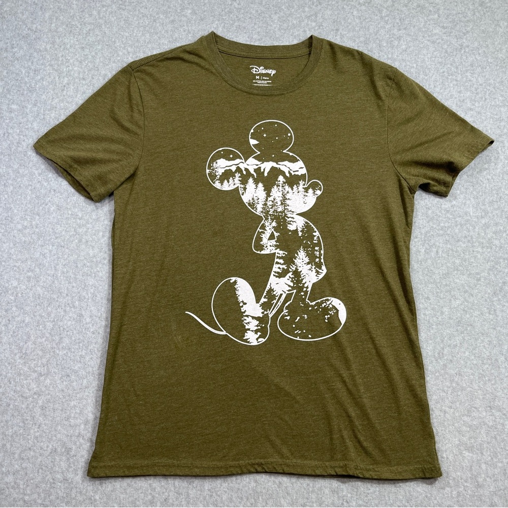 Mickey Mouse Shirt Mens Medium Green Crewneck Comfort Disney Forest Mountains